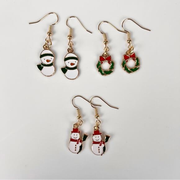 3 Pairs of Christmas Hook Earrings, Wreath, Santa Claus, New! - Picture 2 of 6